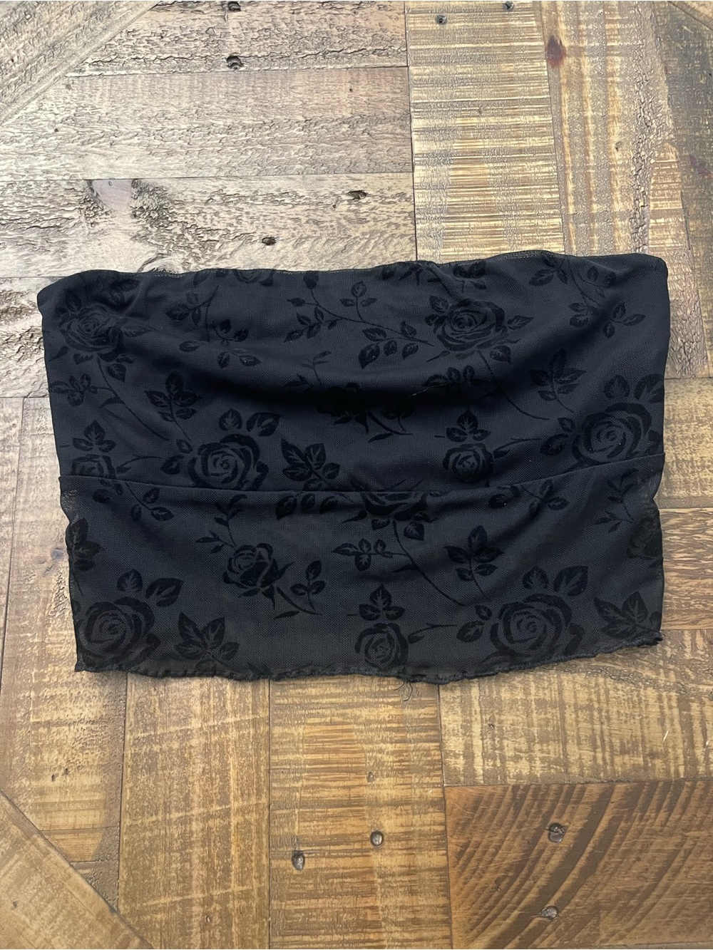 Forever 21 Sheer Mesh Flocked Rose Tube Top